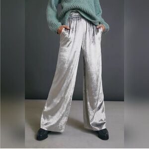 Chic Silver Velvet Wide Leg Pants